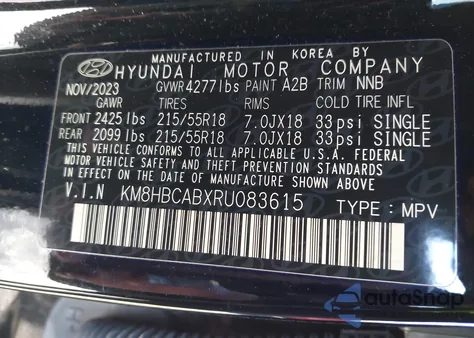 2024 Hyundai Kona Sel from USA, damaged, VIN KM8HBCABXRU083615